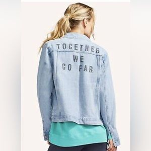 NWT Peloton Denim Jean Jacket Lt Wash Branded Buttons "Together We Go Far"
